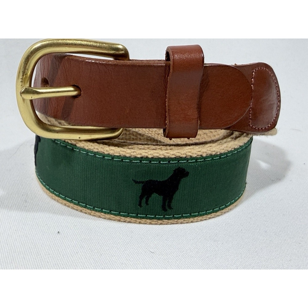 Leatherman LTD Black Lab Belt Mens 44 Needlepoint Leather‎ Preppy Dog